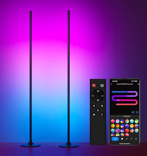 Lanmonlily LED Stehlampe mit Fernbedienung, RGBICW Stehlampe Dimmbar, mit Alexa und Google, Musik Sync, 16 Millionen Farben, 68 Szenenmodi, Stilvolle Stehleuchte für Schlafzimmer 2 Stück