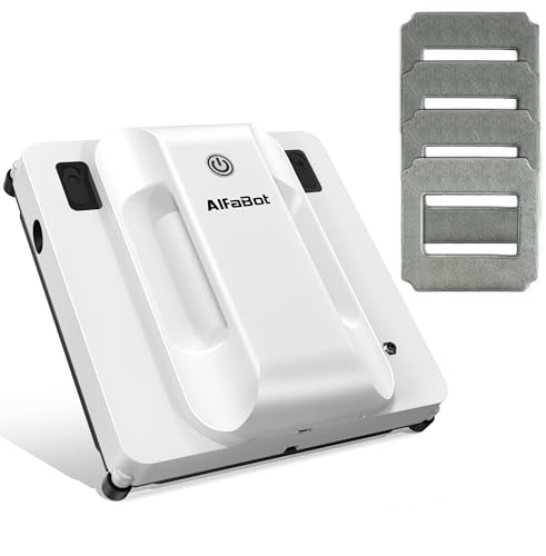 AlfaBot Window Cleaning Robot, Dual Nozzles with Ultrasonic Spray, 5000Pa Window Cleaner Robot with Edge Detection, 3 Intelligent Path Planning, Anti-Slipping System