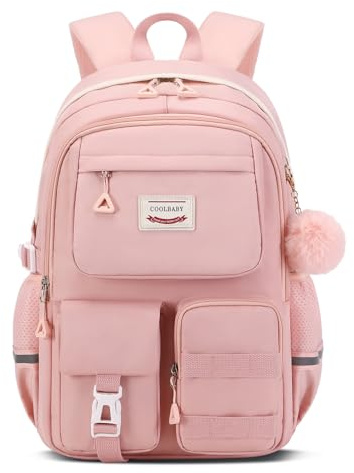 Tanou School Backpack for Teen Girl, Breathable School Bags for Girls aged 12-18, Water-resistent Large Daypack Casual Laptop Backpack, Pink