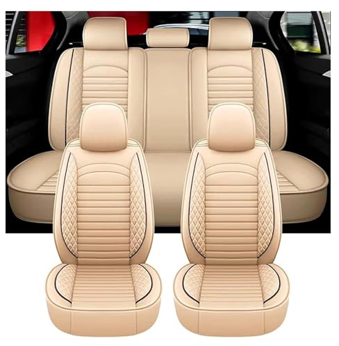 ZARUXCHA Auto Sitzbezüge Sets FüR FIAT 500 (2013-), Leder Auto Schonbezug Full Set Sitzbezug, Auto Sitzbezüge Airbag Kompatibel, Wasserdicht Sitzbezug Auto Zubehör(Beige)