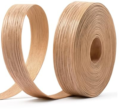 FAKILO Red Oak Edge Banding 19mm x 8m Real Wood Veneer Plywood Edge Banding Iron-on Pre-glued Veneer Edging Tape for Cabinet Repairs Furniture Restoration