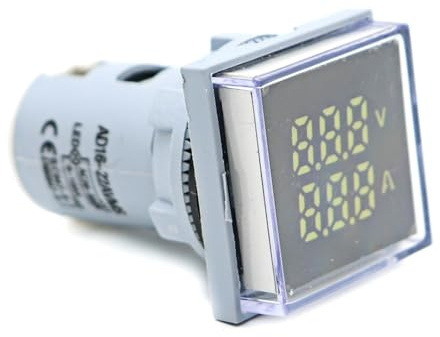 HDGYUA 22 mm 60-500 V 0-100 A LED AC Digital Voltmetro Amperometro Luci di Segnalazione 220 V Misuratore di Tensione e Corrente Volt Amp Indicatore Tester Rilevatore (Rotondo Rosso)(Square White)