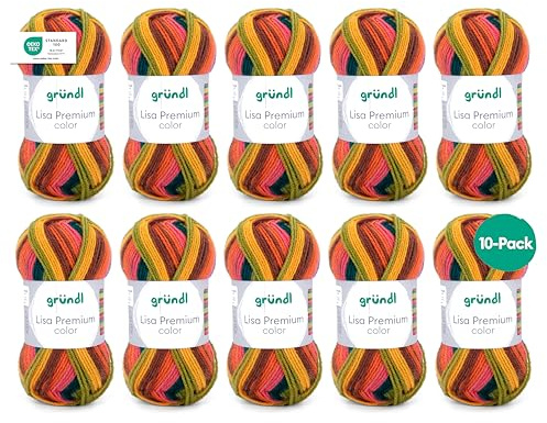 Gründl Lisa Premium Color, 10 x 50 g, Grün | Garn zum Stricken mit Farbverlauf - Häkelgarn - Weich und hautfreundlich - 100 % Polyacryl 50 g / 133 m -Nadelstärke 3,5-4,5
