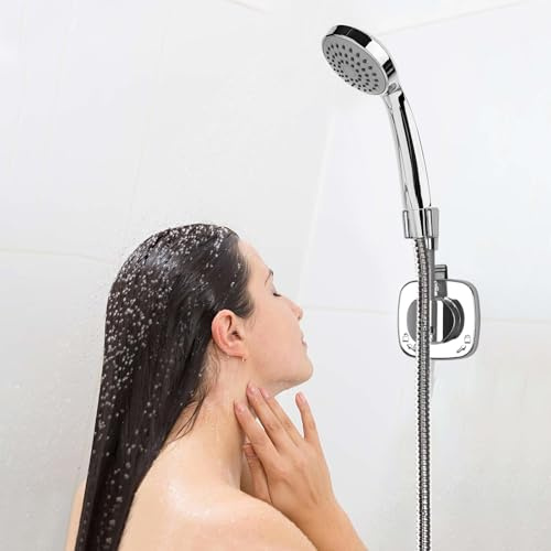 Rylae 2 Pièces Support de Pomme de Douche Ajustable, Support à Ventouse Amovible pour Douche Sans Perçage Imperméable Réutilisable, avec Auto-Adhésif pour Salles de Bain