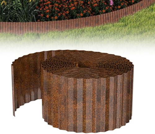 XMTECH Rasenkante Metall 5m, Rostoptik, Beeteinfassung Garten, 15cm | Robuster Metallstahl mit wetterfester Oberfläche, flexibel für runde oder gerade Formen, für Beete, Rasen und Gartenwege