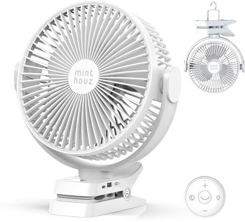Minthouz Ventilador de clip de 12000 mAh, ventilador de mesa USB de 8 pulgadas, 5 niveles, 29 horas de tiempo de funcionamiento, mando a distancia y pantalla LED, ventilador portátil para oficina en