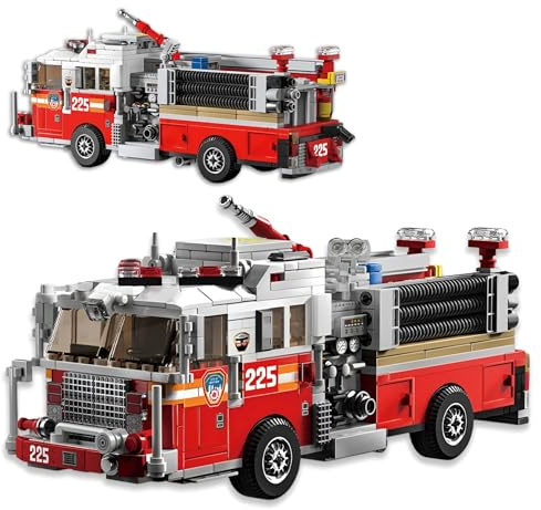 MirthMakers Feuerwehrauto Bausteine Set für Erwachsene, 1052PCS | Stadt Notfall Rettungsfahrzeug Ziegelsteine Kit, Feuerwehr Sammler Display Modell, Urban Street View, Geschenk für Mann, Frau