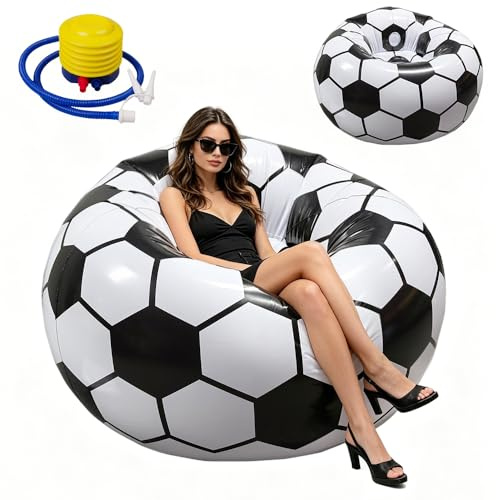 RNPKZ Poltrona gonfiabile a forma di pallone da calcio, 105 x 105 x 70 cm, con pompa ad aria, portatile, superficie floccata, super morbida, per soggiorno, camera da letto, campeggio
