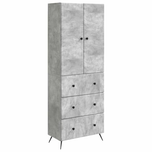 Tonture Set di 2 armadi in legno grigio cemento, 66 x 34,5 x 90 cm, con cassetto, scaffale, porta scorrevole, per ufficio, soggiorno, corridoio, officina, armadio multiuso versatile