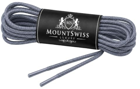 Mount Swiss Luxury skoband I vattenavvisande och slitstarka skosnören runda ø 2–3 mm av fin bomull/vaxad färg: Grå, längd: 80 cm