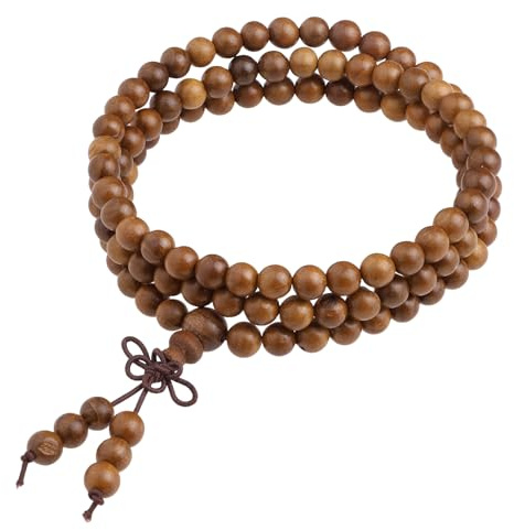 mookaitedecor elastisches Holz Armband mit 108 Perlen, Buddhistische Tibetische Gebetskette, Buddha Mala Kette Halskette für Yoga & Meditation