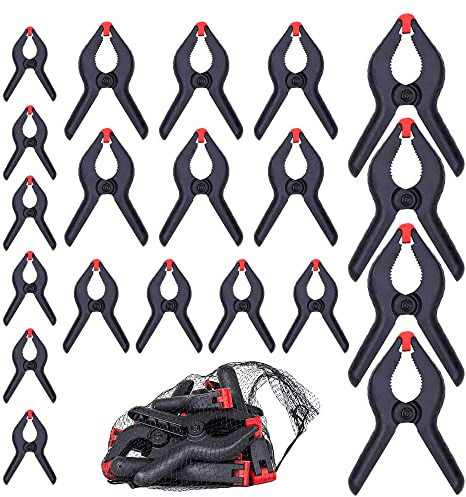 FASTPRO 20-PACK 4-Size Nylon Plastic Spring Clamps with String Bag Organizer, Included 6-1/2in., 4-1/2in., 3-1/2in.and 2-1/2in.
