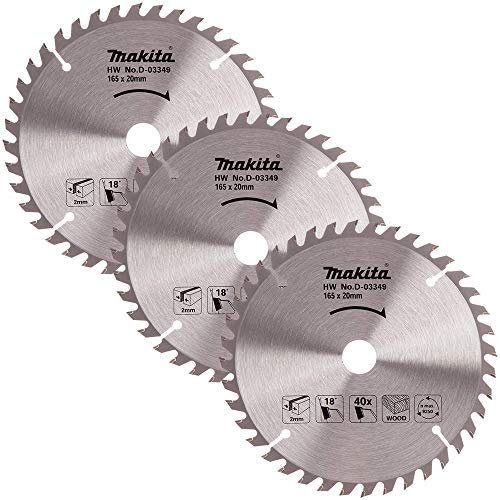 Makita D-03349 Circular Saw Blade for Wood 165mm x 20mm x 40T Pack of 3
