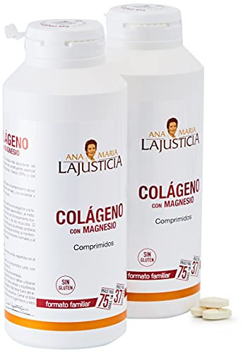 Ana Maria la Justicia Pack de dos Colágeno con magnesio, 900 comprimidos articulaciones fuertes y piel tersa. Regenerador de tejidos con colágeno hidrolizado tipos 1 y 2. (75 dias una persona)