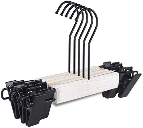 MU Kleiderbügel Robuste und langlebige Anzughose Kleiderbügel 5-teiliger Rockhosen-Kleiderbügel aus Holz mit verstellbaren Clips,Roundhook 15cm,28 * 20,5 * 1.2cm