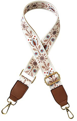 Schultergurt Asudaro Blumen Taschengurt Schulterriemen Universal Tragegurt für Damen Handtaschen Tragertaschen Umhängegurt Verstellbar 80-130cm, 3,8cm Breit Weiß-braun