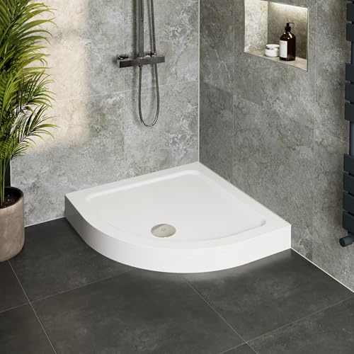 Hydrolux® 900 x 900 x 140mm White Bathroom Shower Tray for Enclosures Cubicles & Wet Room with Chrome Waste + Riser Kit, Quadrant