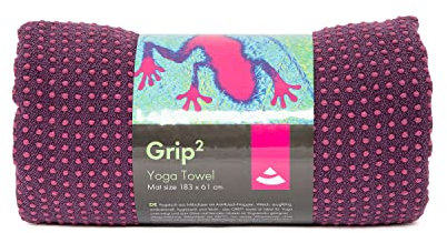 Bodhi GRIP2 Yoga Towel | Yoga-Handtuch mit Anrtirutsch-Noppen | Mikrofaser-Yogatuch | Rutschfestes Trainings-Handtuch | Ideal für Hot Yoga |Yogamattenauflage | Antibakteriell | aubergine/lila
