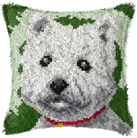 XUJINGJIE Knüpfteppich Hund Knüpfkissen Zum Selber Knüpfen DIY Kissenbezug Kreatives Geschenk Kreuzstich-Kits Basteln Latch Hook Kit Für Heimtextilien, 43 X 43cm,B