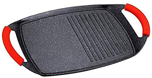 MGE - Bistecchiera Antiaderente in Pietra per Induzione - Piastra Grill Antiaderente - Griglia per Carne, Cucina - 47 x 29 cm