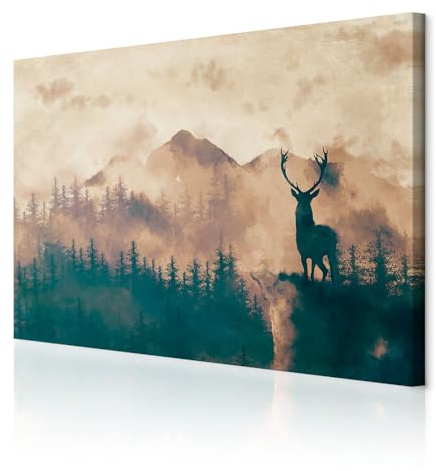 decomonkey Wandbilder Hirsch Natur 120x80 cm 1 Teilig Leinwandbilder Tiere | Strukturleinwand, Holzkeilrahmen, Bild auf Leinwand, Kunstdruck, Wanddeko, Wohnzimmer, Wanddekoration, Landschaft