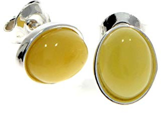 M637C - Orecchini a perno ovali in argento Sterling 925, con ambra baltica color cognac, Argento sterling, ambra