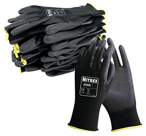 NITREX 290B-G Arbeits- und Schutzhandschuhe, Handschuhe für allgemeine Arbeiten mit PU-Handflächenbeschichtung, Schutz vor Abrieb und Rissen, 10 Paar je Beutel