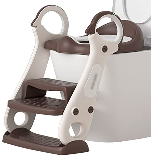 Toilettensitz Mit Treppe Süßer Pinguin Toilettentrainer Mit Treppe Mit Armlehnen, Zusammenklappbar Toiletten-Trainer Für Jungen Und Mädchen, Belastbarkeit 50kg ( Color : Brown , Size : 20*40*32.5cm )