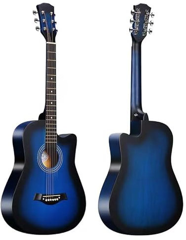 38 Inch Full Size Acoustic Guitar Classical Cutaway Design Hardwood Finish & Steel Strings with Bag (Blue)