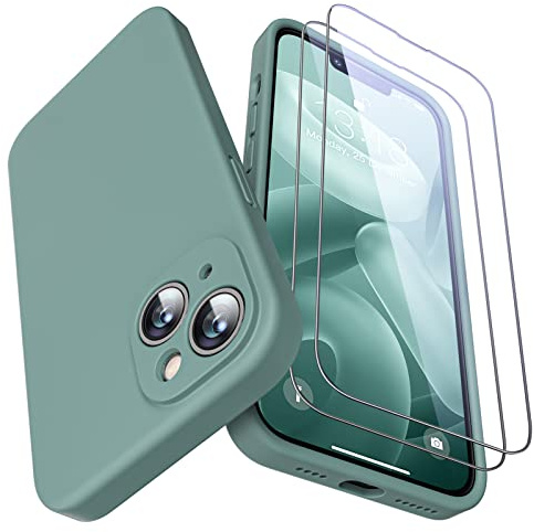 GOODVISH 3 in 1 HandyHülle für iPhone 14 Plus Hülle, mit 2 Stück Schutzfolie, Ultra dünn Stoßfester Kratzfestem SchutHülle [Verbesserter Kameraschutz] [360° Schutz] für 14 Plus 2022, PineGrün