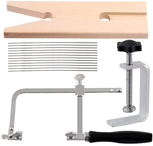 Mardatt 14Pcs 3 in 1 Professional Jewelers Saw Kit Includes V-Slot Bench Pin Clamp, Adjustable Saw Frame and Piercing Coping Saw Blades Jewelers Tools for Metal Wood Wax Ring Precision Cutting