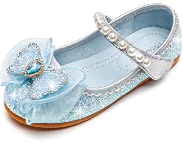 Eleasica Fille Princesse Elsa Chaussures à Talon Plat Chaussures pour Déguisement Antidérapant Talon Plat Sandales Bout Fermé Mary Jane Bout Fermé Scratch Cadeau Noël 3 à 15 Ans,Bleu,32