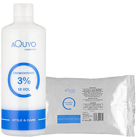 Style & Care Blondierpulver 500g + Creme Oxydant Entwickler 3% (500ml) zum blondieren oder aufhellen der Haare | Set Blondierungspulver und Wasserstoffperoxid H2O2