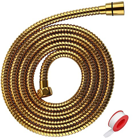 Extra Long Shower Hose - Stainless Steel Attachment for Handheld Head, All Metal Kink-Free Extension with Brass Insert and Nut (79, Gold)