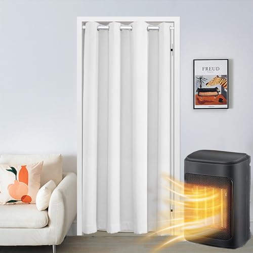 SK Studio Türvorhang Blickdicht Thermo Gardinen Vorhang mit Ösen Thermovorhang Kälteschut Wärmeisolierend für Schlafzimmer Tür Schrank Vorhang Weiß, 132x198cm