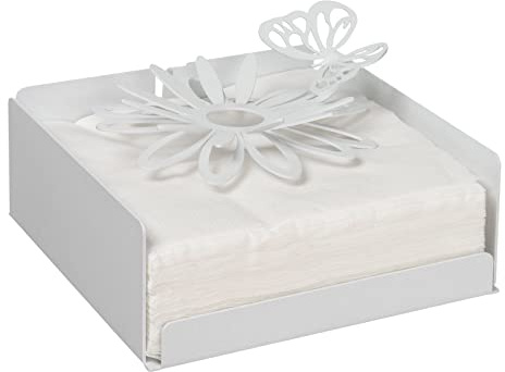 Arti & Mestieri Porta Tovaglioli Margherite dal design 100% Made in Italy ispirato alla natura, in Ferro, 17 x 17P x 12H cm (Bianco marmo)