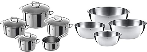 Zwilling 5-piece Pot-Set, with 4 Lids, Suitable for Induction, Stainless Steel, Quadro,60 x 50 x 30 cm & WMF Küchenschüssel Gourmet Set 4 TLG. 0645709990