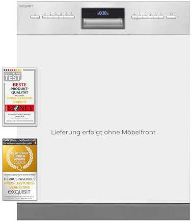 Exquisit Einbau-Geschirrspüler EGSP9614-EB-030B inox | Teilintegrierter Geschirrspüler 60 cm | 14 Maßgedecke | Bodenlicht | Spülmaschine teilintegriert 60 cm Aquastop