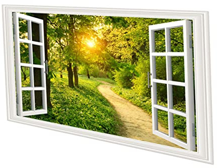 DOITOOL Adesivo Murale Finestra Paesaggio Decorazioni Finestre in Vinile Rimovibile, Effetto Finestra Finta 3d per Camere da Letto e Uffici