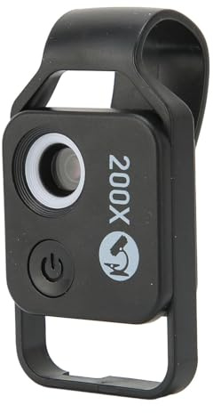APL-MS002 Handy-Mikroskop, mit Kleiner und Praktischer Clip-Form, Schnell Fokussierendes LED-Objektiv, 200-fache HD-Vergrößerung, Telefonkamera, Makroobjektiv mit Langer (Schwarz