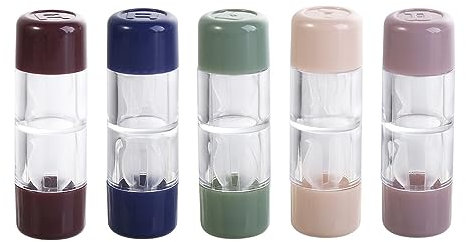 Vctitil 5pcs Contact Lens Case Clear Candy-Colored Capsule Shape Portable Outdoor Travel Sealed Contact Lens Container(Coffee/PurPle/Beige/Green/Blue)