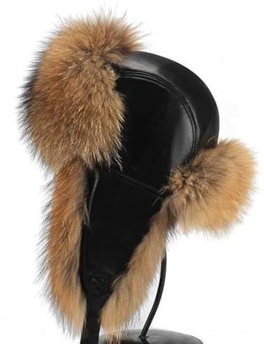 Fliegermütze ECHTFELL Braun mit Leder Pilotenmütze Hat Real Leather Mütze Fur Trappermütze Black Echt Fell Pelzmütze Fellmütze