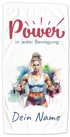 GRAZDesign Handtuch Fitness Power Frau mit Namen Personalisiert mit Spruch, Saunatuch, Badetuch für Beste Freundin - 140x70cm