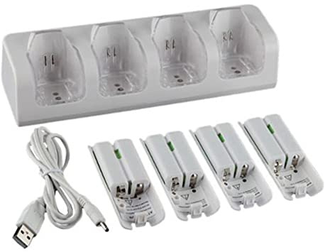 SIMBAE 4Pcs 2800mAh Celle Ricaricabili 4 Pz 2800mAh Cellule Ricaricabili e Wii Cell Charge Dock Stand per Wii Remote Switch Accessorio
