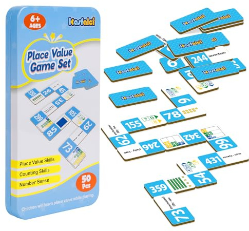 Kasfalci Place Value Dominoes Set, 50 PCS Math Learning Games for Kids, Montessori Counting Toys, Math Skills, Math Manipulatives, Preschool Kindergarten Classroom Must Haves,1-3 Grade