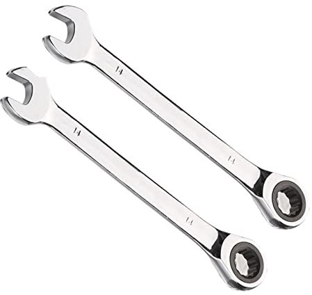 Vokenforu Llave de carraca de 14 mm, llave combinada de trinquete métrica, llave de extremo abierto de acero al cromo vanadio endurecido, 2 unidades