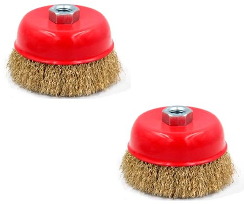 Tradineur Lot de 2 brosses métalliques pour meuleuse d'angle - Brosse en acier adaptée pour bois et métal - Ponçage et polissage, élimination de la rouille, bavures - Ø 100 mm