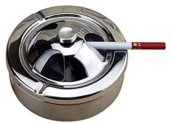 Winddichter Aschenbecher mit Deckel, drehbarer Zigarettenaschenbecher aus Edelstahl, geeignet for den Außen- und Innenbereich, moderner Klappaschenbecher, gute Laune, gutes Leben (Farbe: Silber, Größe