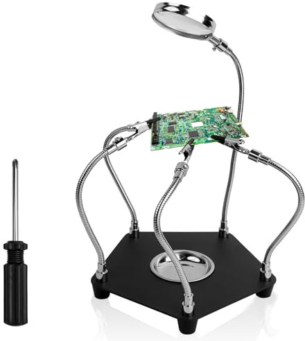 JOLIGAEA Terza Mano Saldatura, Supporto Saldatura con 3X Lente d'Ingrandimento e Braccia in Metallo Flessibili, Strumento di Supporto per PCB per Saldatura, Stazione di Saldatura per Circuito Lavori