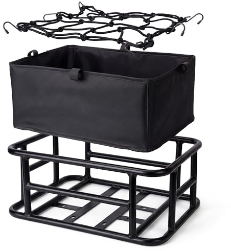 Electric Bike Rear Basket Heavy Duty Steel Frame with Net and Liner, RoakyRoasy 23L Large Capacity Back Rack Mounted Cargo Carrier for Ebike, Superior Deformation Resistance